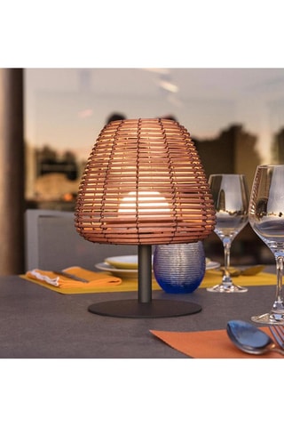 Lampada da tavolo senza fili LED in rattan - Marrone