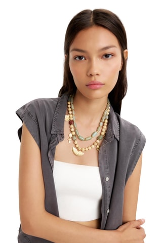 Collier double-rang - Beige et doré