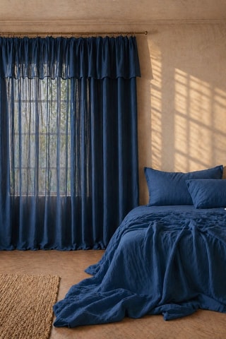 Parure de couette et rideau en gaze de coton La Sultane - Bleu marine