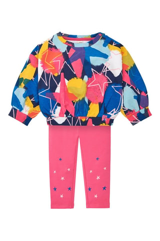 Sweater en Legging - Blauw, geel en roze