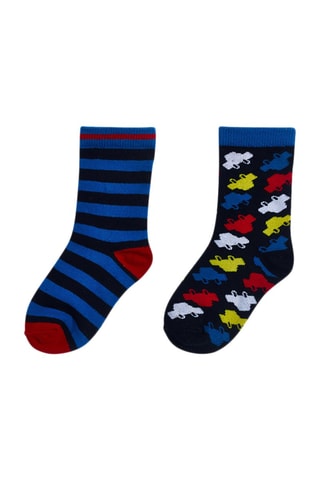 2 Paar Sokken - Zwart, rood en blauw