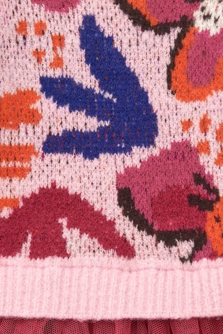 Jurk van 2 Materialen met Trompe-l’oeil Effect - Rood, blauw en roze