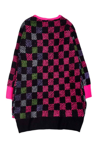 Trui-jurk - Zwart, groen en roze