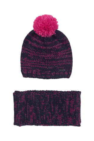 Muts met Pompon en Sjaal - Roze en grijs