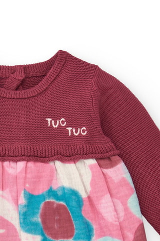 Jurk Trompe-l'œil - Wit, rood en roze