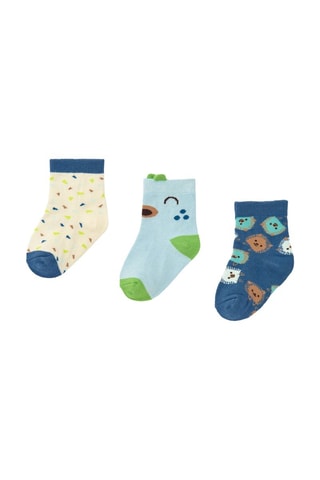 3 Paar Sokken - Wit, blauw en groen
