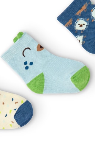 3 Paar Sokken - Wit, blauw en groen