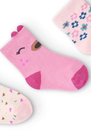 3 Paar Sokken - Wit, bruin en roze