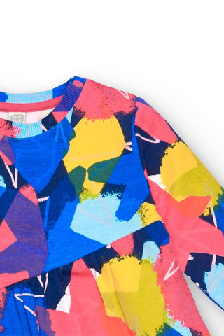 Fleece Jurk - Blauw, geel en roze