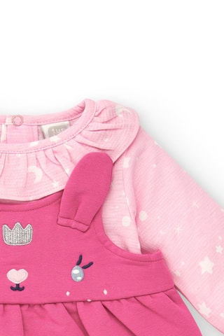 T-shirt en Tuinjurk - Wit, roze en grijs