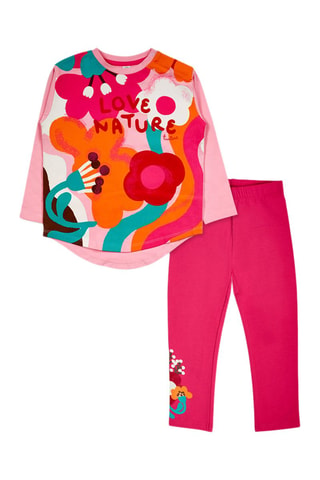 T-shirt en Legging - Wit, rood en roze