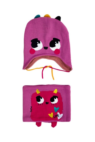Muts en colsjaal - Wit, zwart en roze