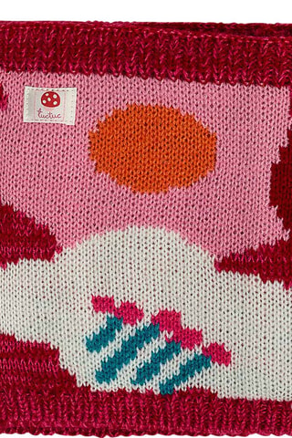 Muts met Pompon en Sjaal - Wit, rood en roze