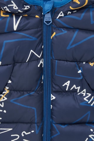Gewatteerde Jas met Capuchon - Wit en blauw