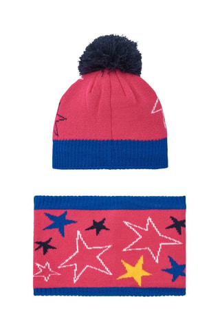 Muts met Pompon en Colsjaal - Blauw en roze