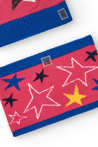 Muts met Pompon en Colsjaal - Blauw en roze