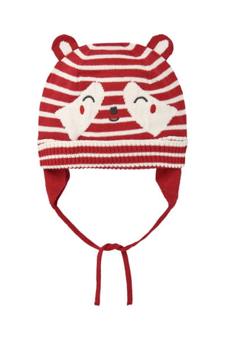 Muts met oortjes - Wit en rood