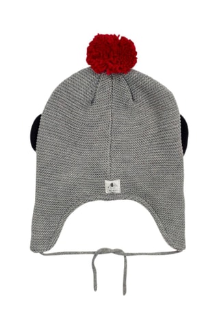 Muts met pompon - Zwart, grijs en rood
