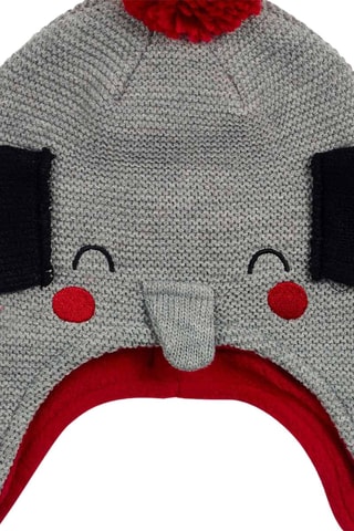 Muts met pompon - Zwart, grijs en rood
