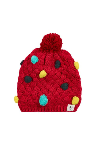 Muts met Pompon - Blauw, rood en geel