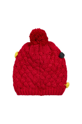 Muts met Pompon - Blauw, rood en geel
