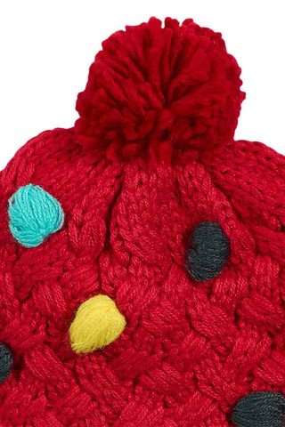 Muts met Pompon - Blauw, rood en geel