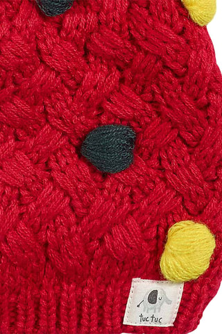 Muts met Pompon - Blauw, rood en geel