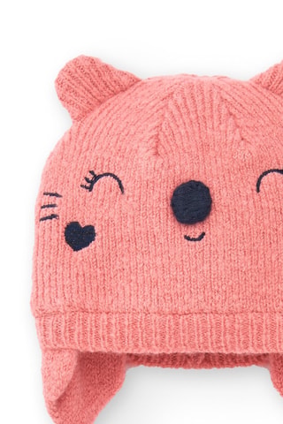 Muts met oortjes - Blauw en roze