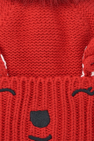 Muts met Pompon - Rood, wit en zwart