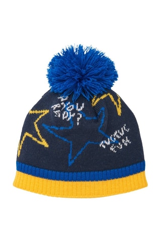 Muts met Pompon - Blauw en geel
