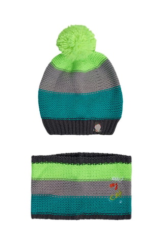 Muts met Pompon en Colsjaal - Zwart, groen en grijs