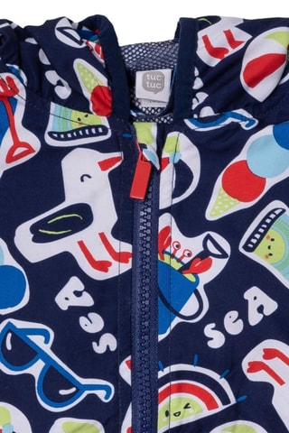 Windjack met Capuchon Beach Day - Rood en blauw