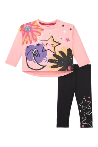 T-shirt en Legging - Zwart, geel en roze