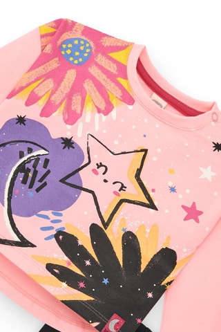 T-shirt en Legging - Zwart, geel en roze