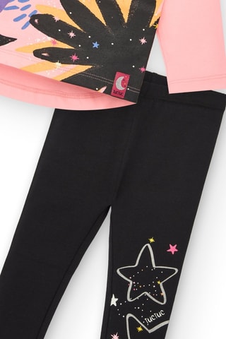 T-shirt en Legging - Zwart, geel en roze
