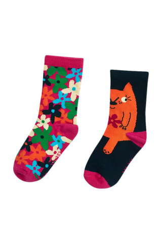 2 Paar Sokken - Blauw, oranje en roze