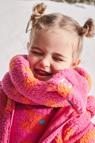 Fleece Aviator Muts met Oortjes en Sjaal - Blauw, oranje en roze