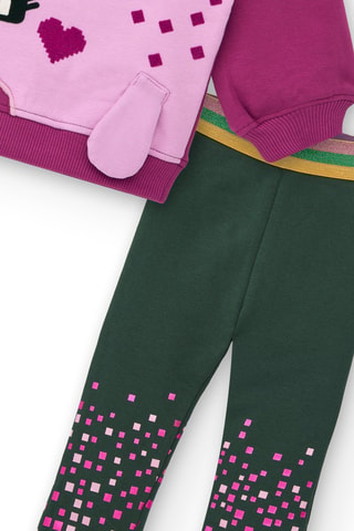 Sweater en Legging - Groen, paars en roze