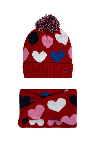 Muts met Pompon en Colsjaal - Wit, rood en blauw