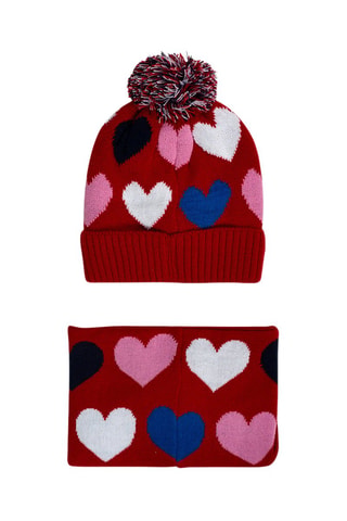 Muts met Pompon en Colsjaal - Wit, rood en blauw