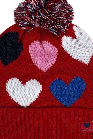 Muts met Pompon en Colsjaal - Wit, rood en blauw
