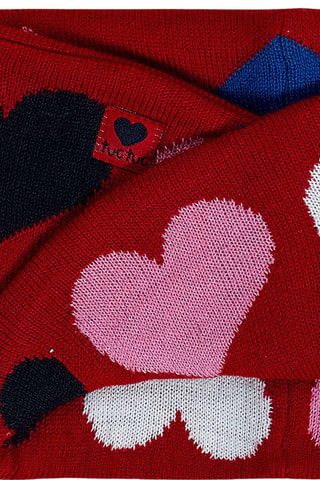 Muts met Pompon en Colsjaal - Wit, rood en blauw