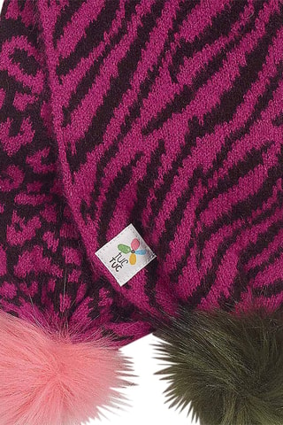 Muts met Pompon en Sjaal - Zwart, rood en roze