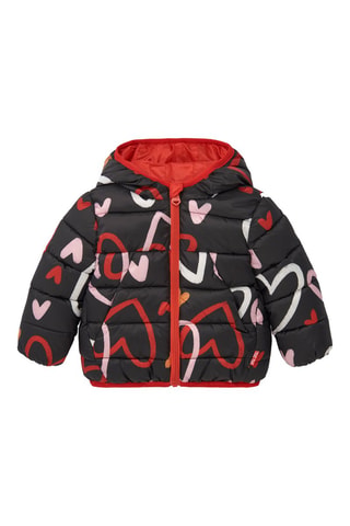 Gewatteerde Jas met Capuchon - Zwart en rood