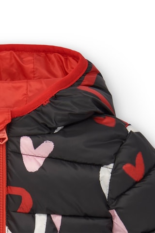Gewatteerde Jas met Capuchon - Zwart en rood