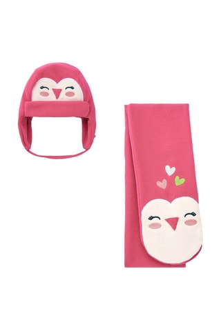 Fleece Aviator Muts en Sjaal - Wit, groen en roze