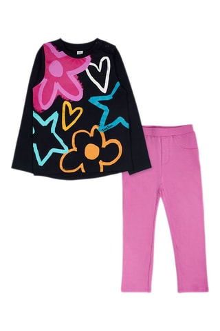 T-shirt en Legging - Wit, zwart en roze