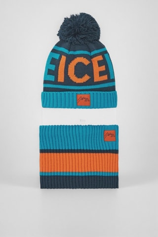 Muts met Pompon en Colsjaal - Blauw en oranje