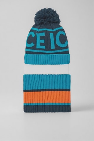 Muts met Pompon en Colsjaal - Blauw en oranje