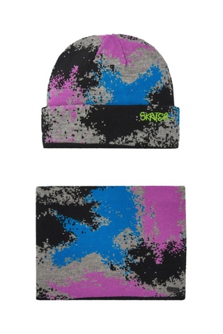 Muts en colsjaal - Zwart, blauw en roze